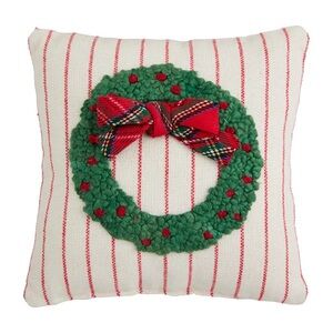 MUD PIE NWT stripe wreath classic mini pillow -8”